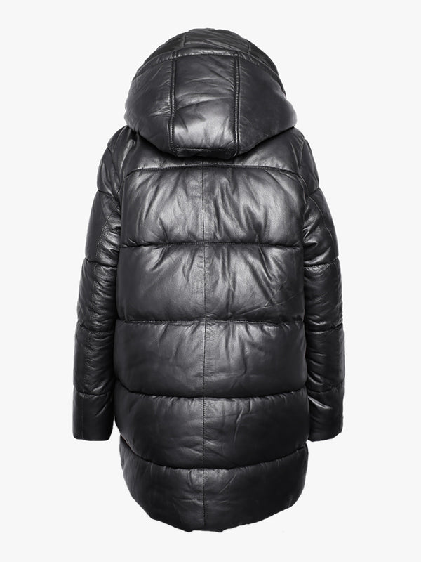Fancy Black Leather Padded Coat