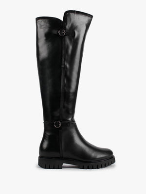 Sictor Black Leather Double Buckle Over The Knee Boots