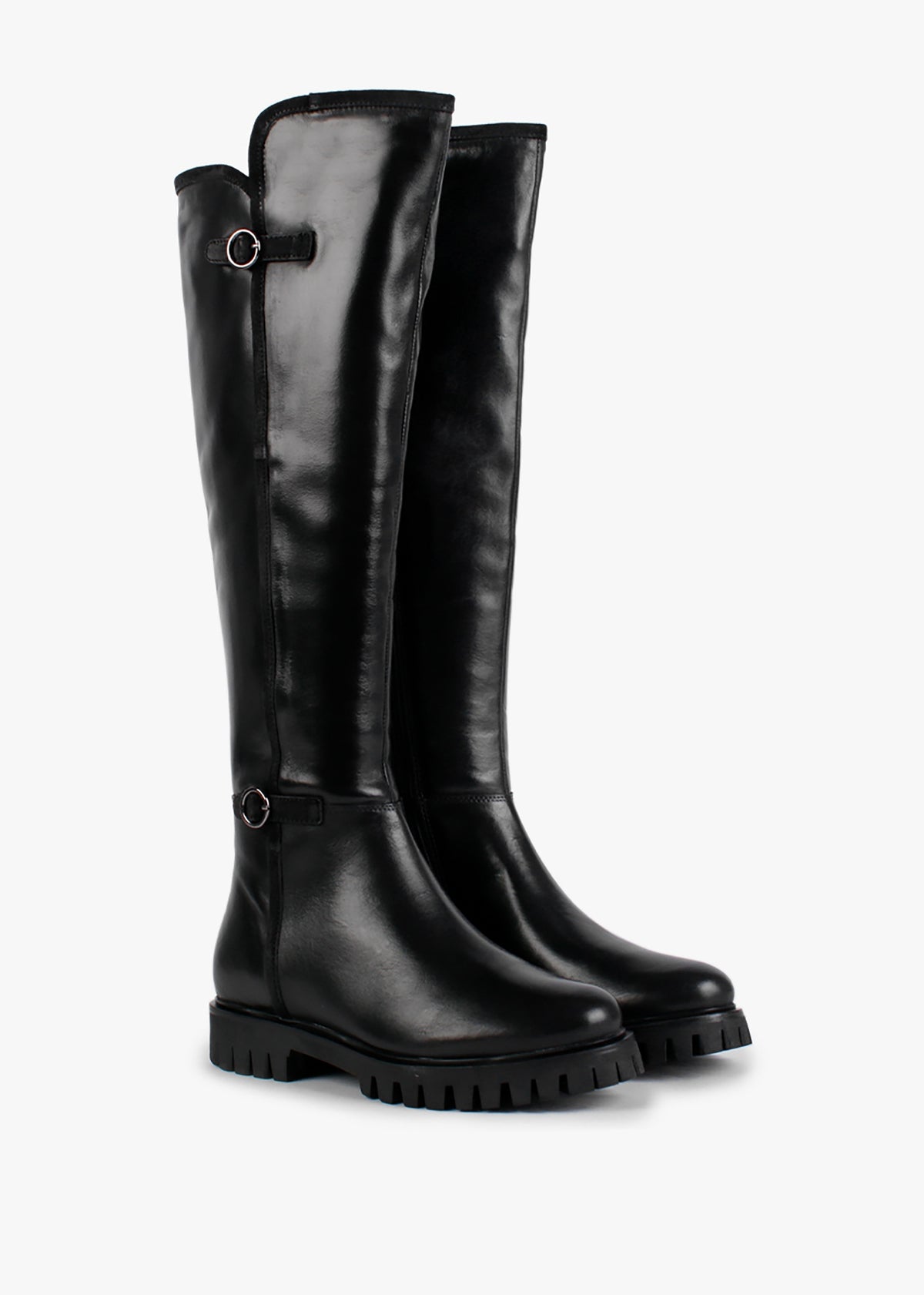 Sictor Black Leather Double Buckle Over The Knee Boots