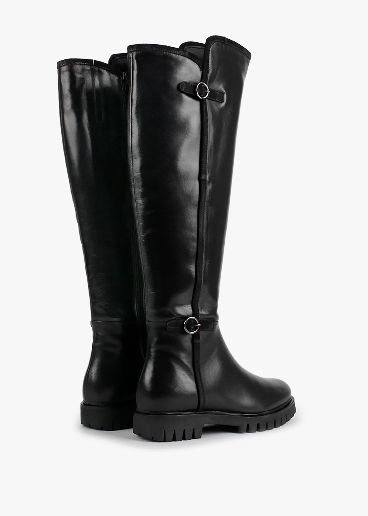 Sictor Black Leather Double Buckle Over The Knee Boots