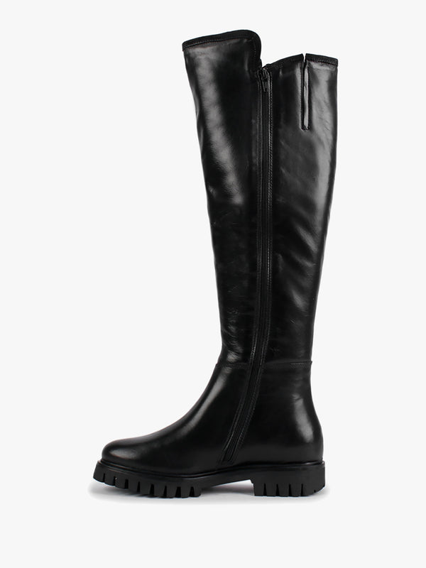 Sictor Black Leather Double Buckle Over The Knee Boots