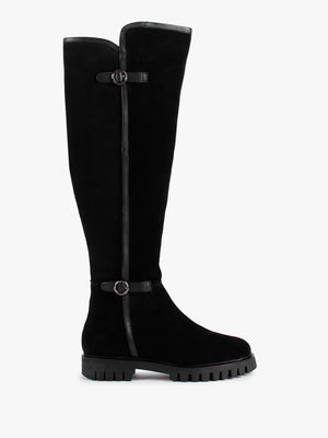 Sictor Black Suede Double Buckle Over The Knee Boots