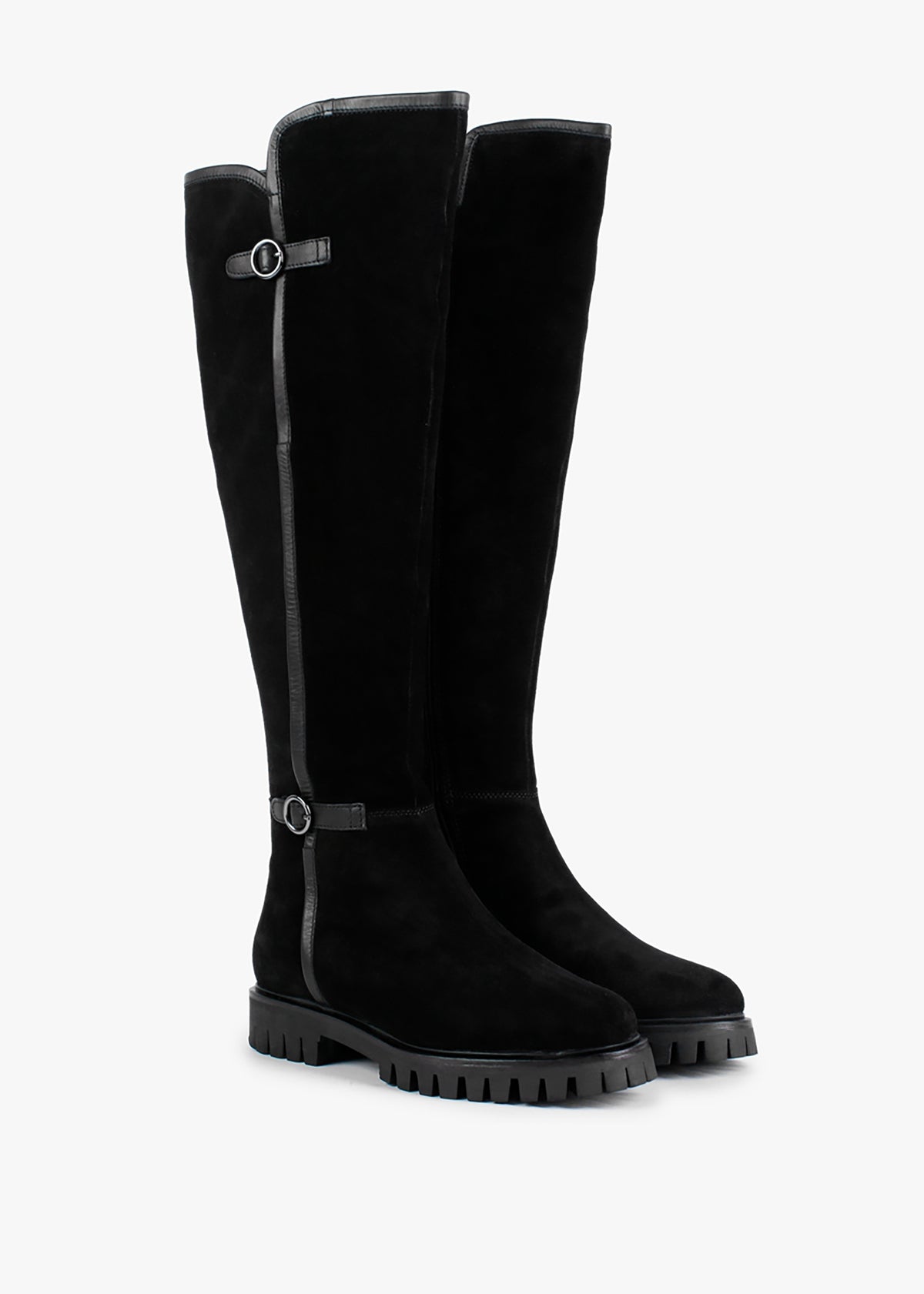 Sictor Black Suede Double Buckle Over The Knee Boots
