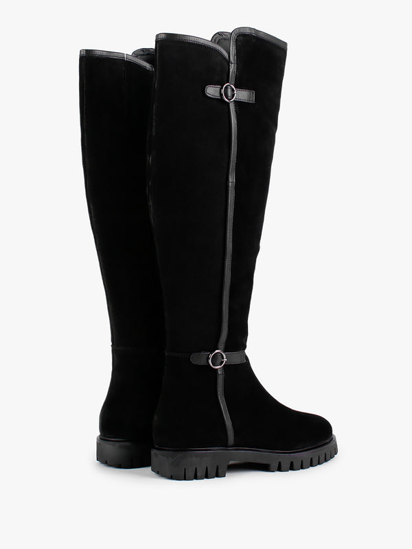 Sictor Black Suede Double Buckle Over The Knee Boots