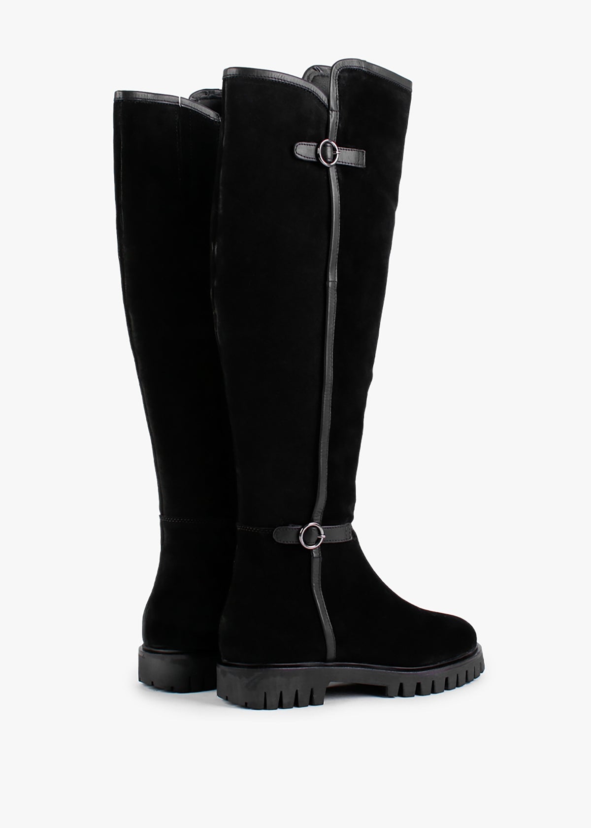 Sictor Black Suede Double Buckle Over The Knee Boots