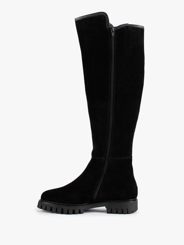 Sictor Black Suede Double Buckle Over The Knee Boots