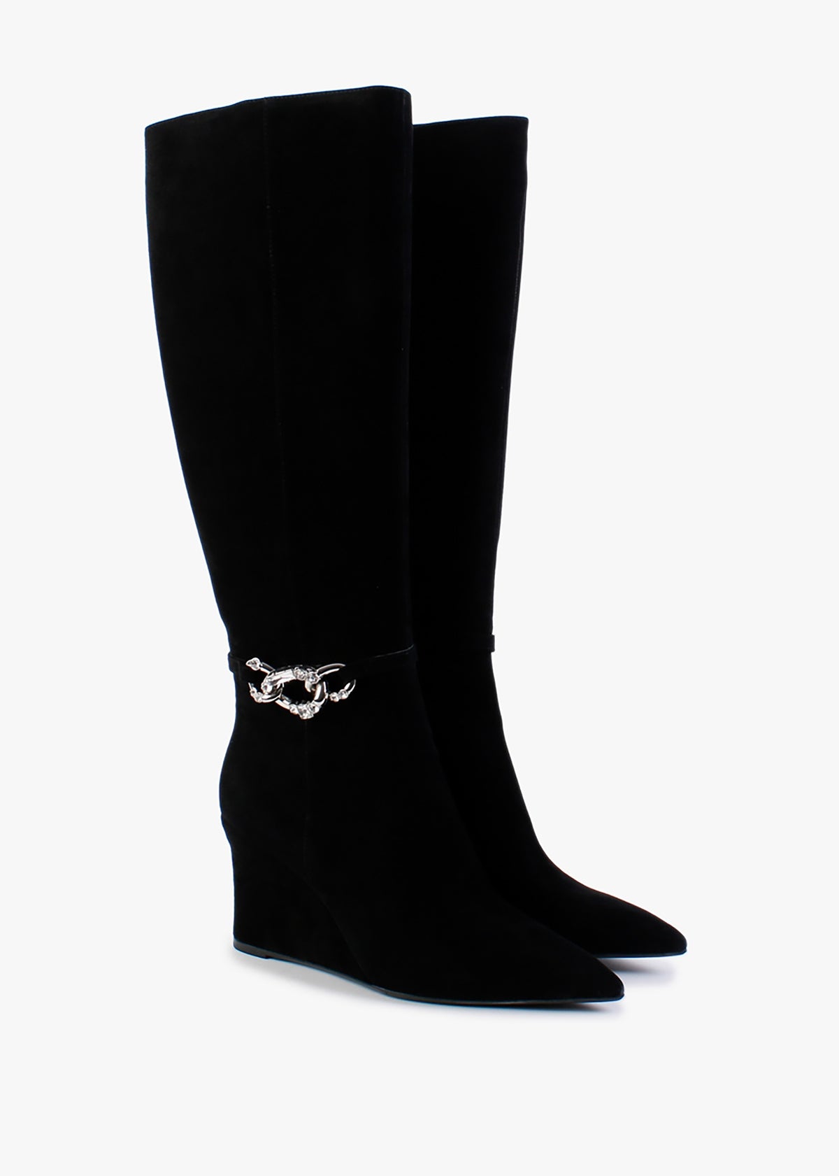 Sedge Black Suede Embellished Wedge Knee Boot