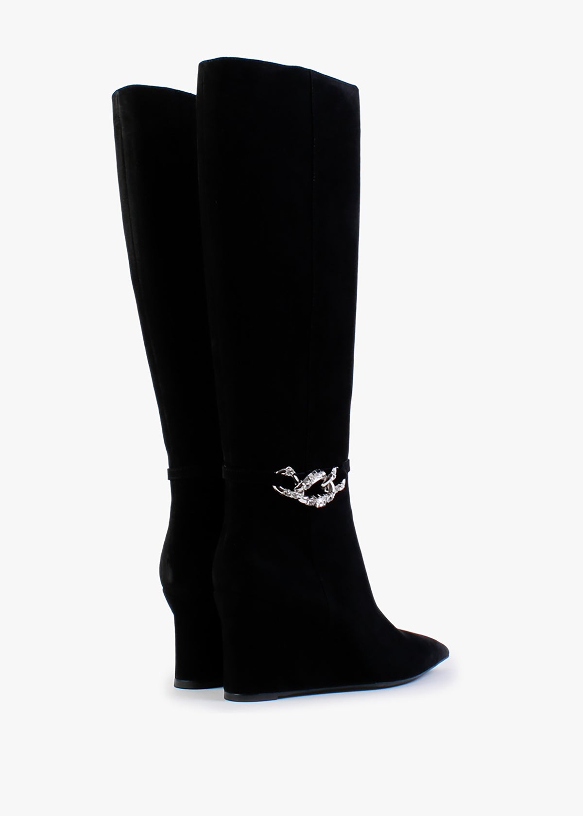 Sedge Black Suede Embellished Wedge Knee Boot