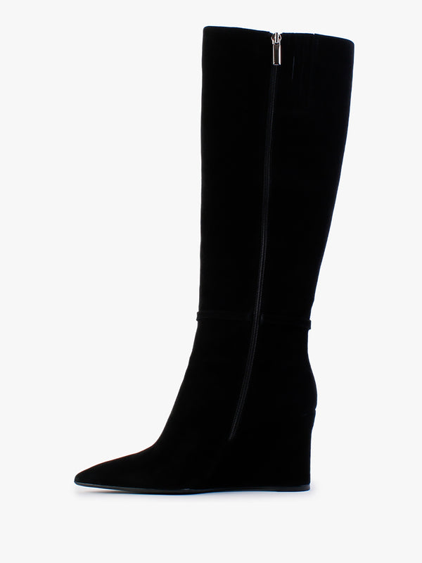 Sedge Black Suede Embellished Wedge Knee Boot