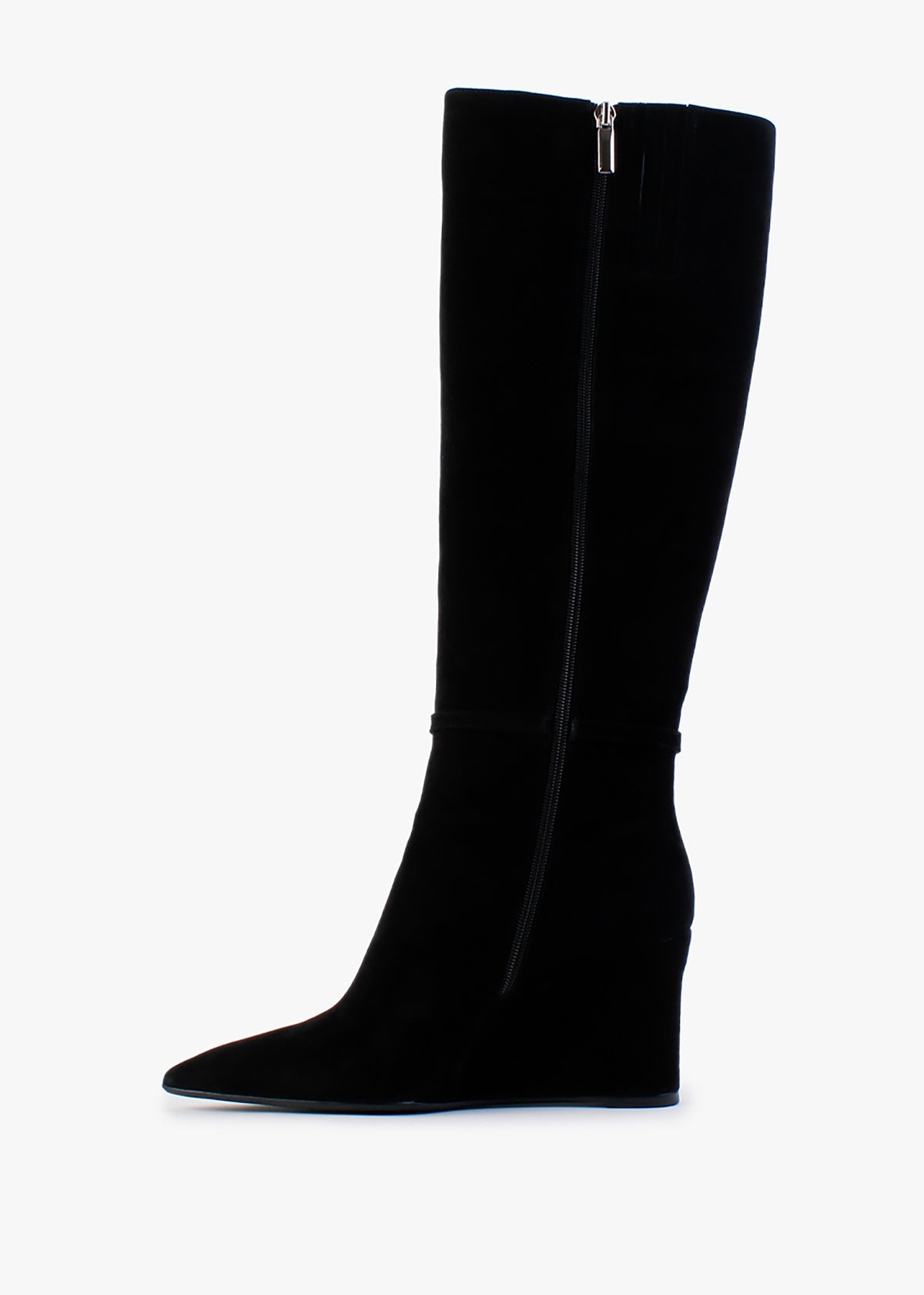 Sedge Black Suede Embellished Wedge Knee Boot