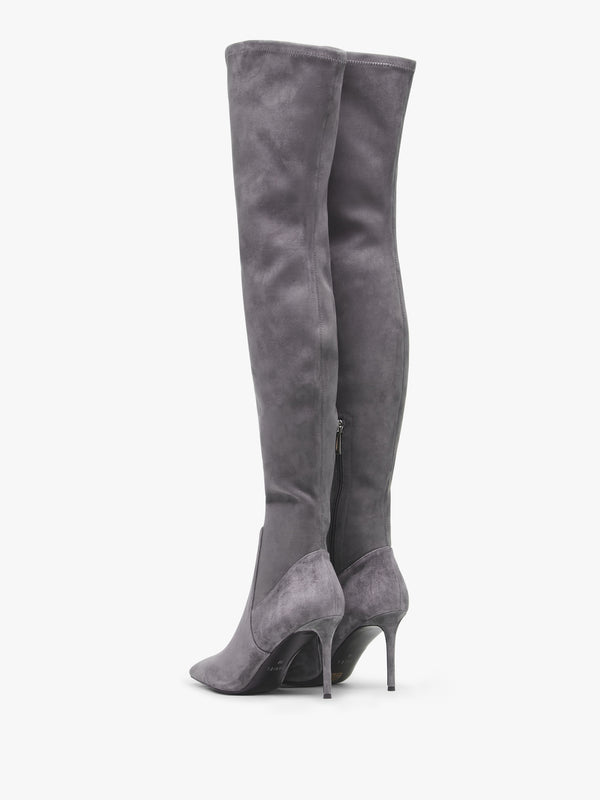 Stret Grey Suede Over The Knee Boots