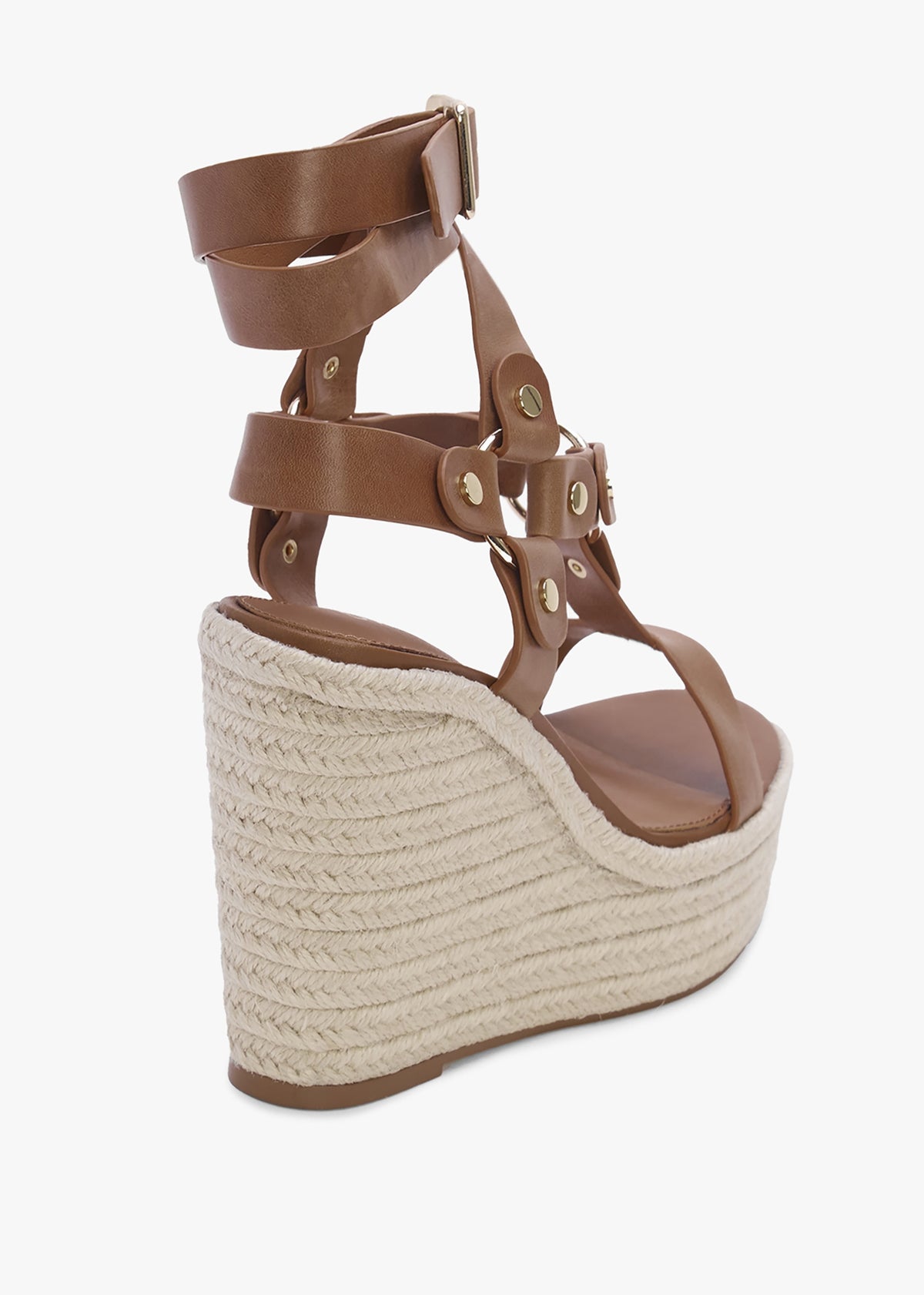 Serenity Tan Leather Ankle Tie Wedge Espadrilles