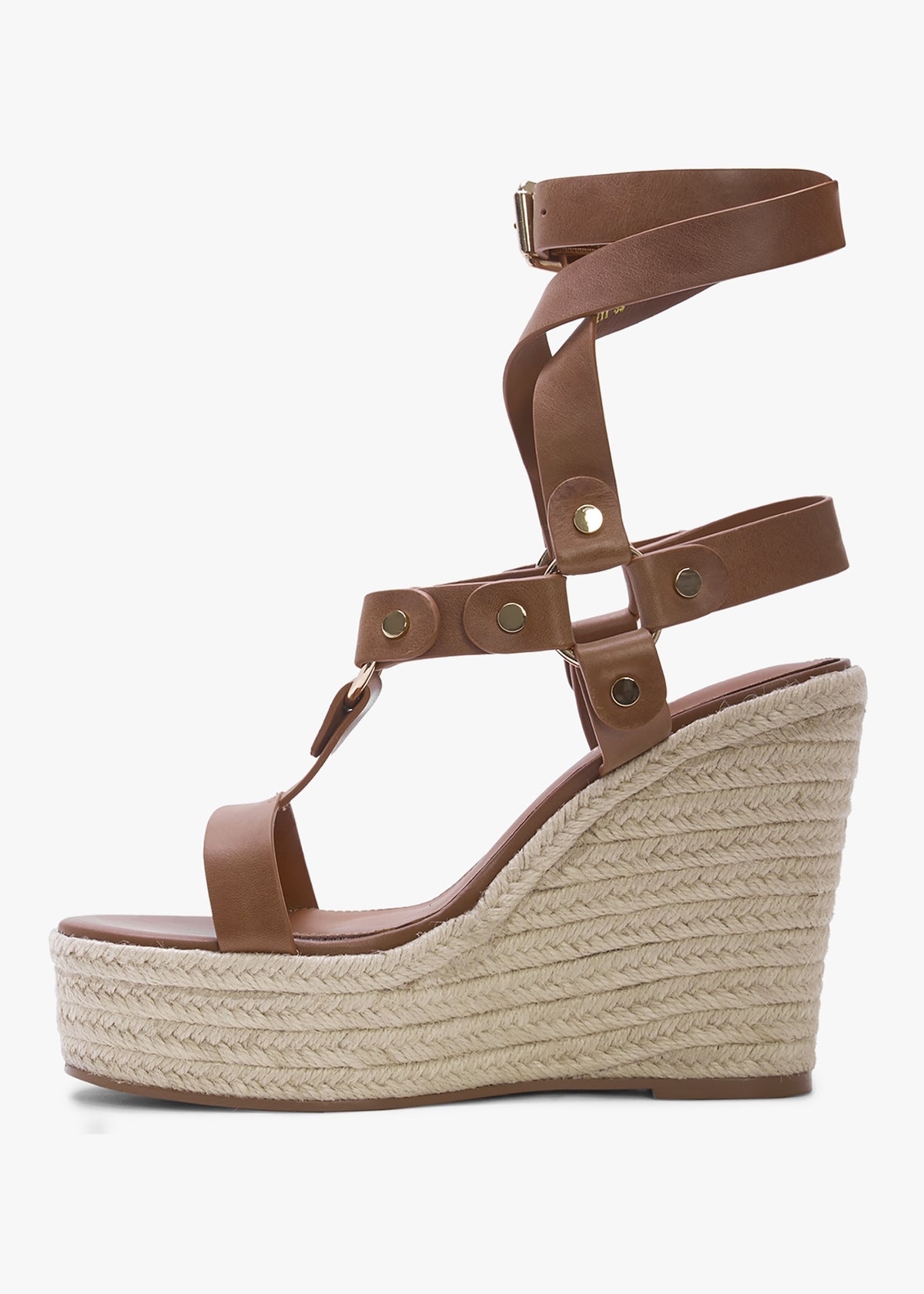 Serenity Tan Leather Ankle Tie Wedge Espadrilles