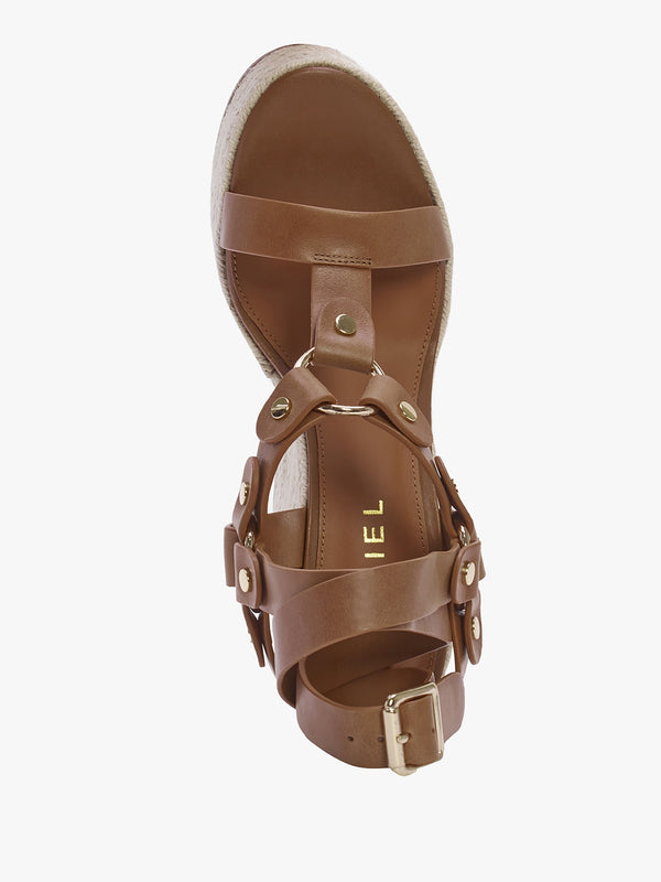 Serenity Tan Leather Ankle Tie Wedge Espadrilles