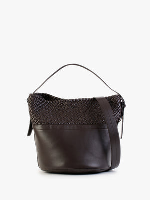 Woven Brown Leather Bucket Bag