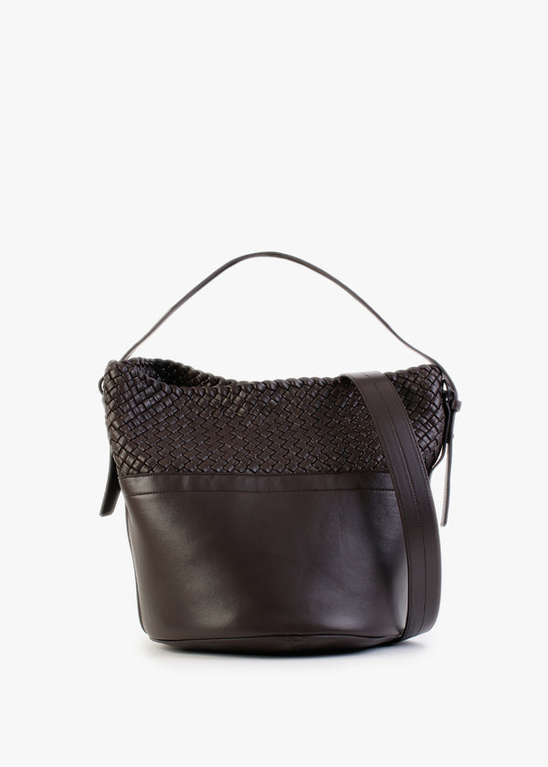 Woven Brown Leather Bucket Bag
