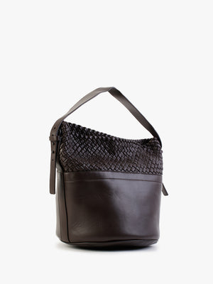 Woven Brown Leather Bucket Bag
