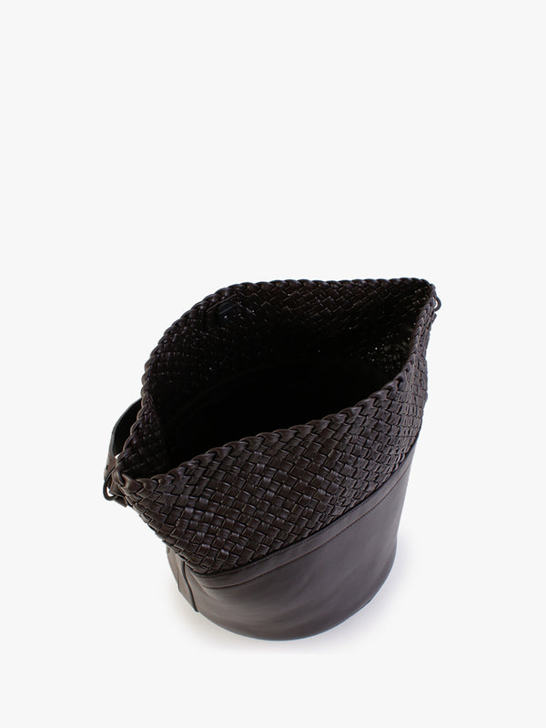 Woven Brown Leather Bucket Bag