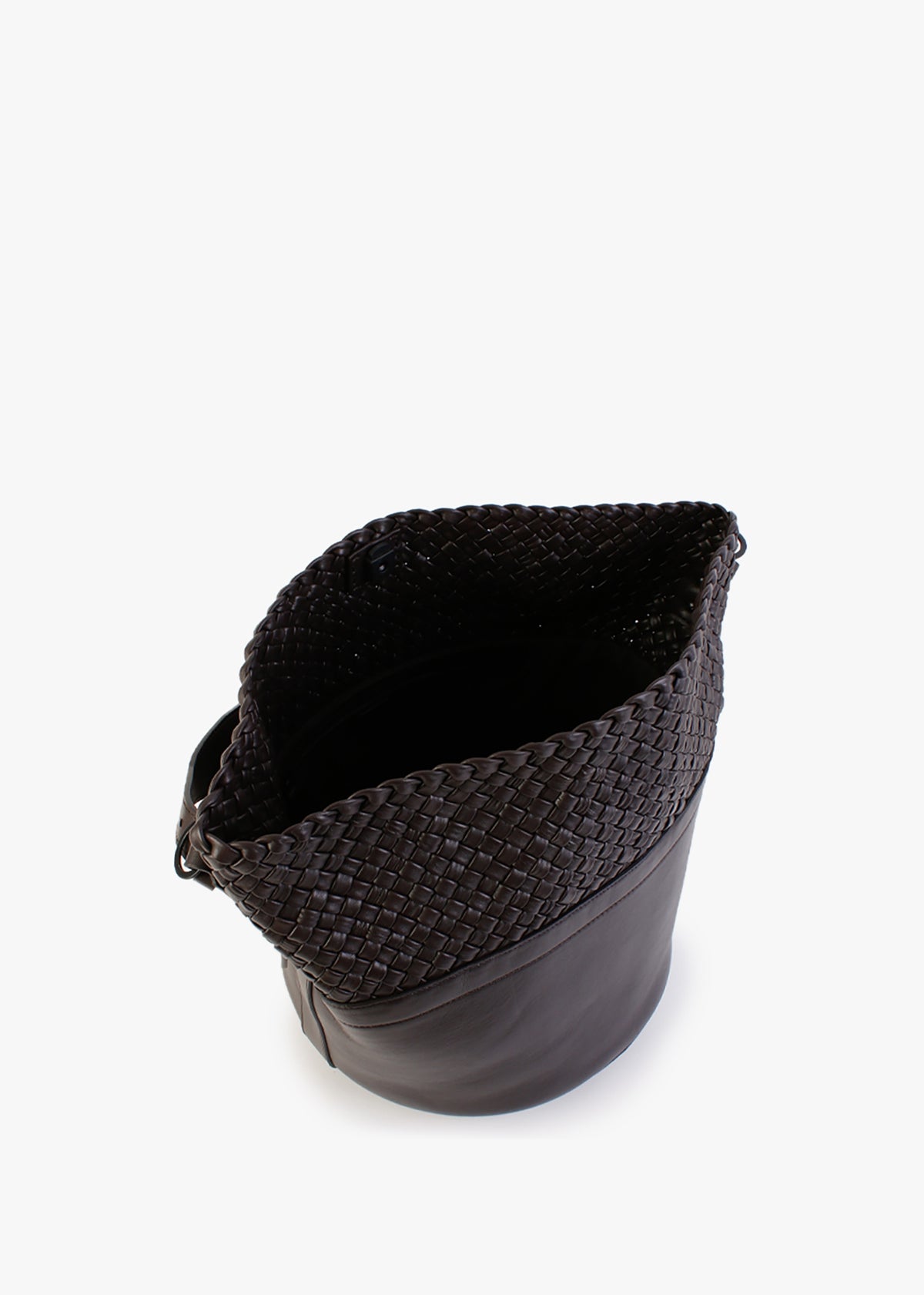 Woven Brown Leather Bucket Bag