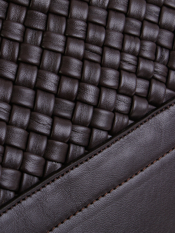 Woven Brown Leather Bucket Bag