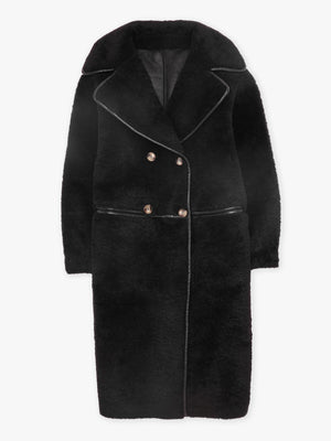 Tilda Black Shearling Style Longline Coat