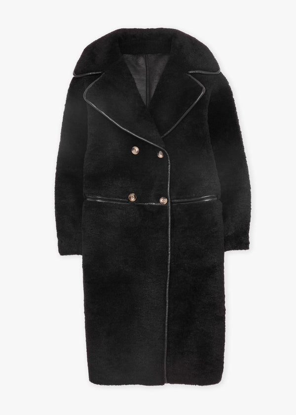Tilda Black Shearling Style Longline Coat