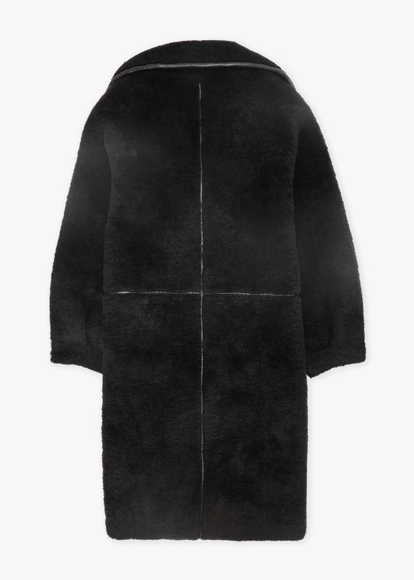 Tilda Black Shearling Style Longline Coat