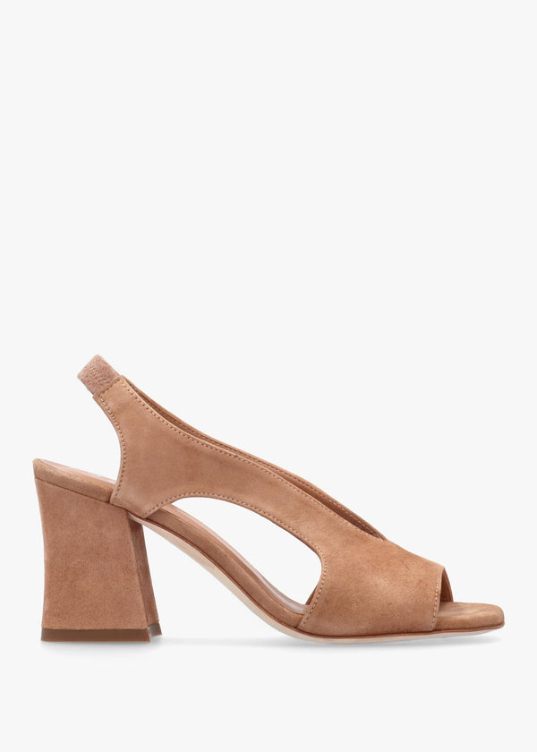 Scoop Tan Suede Cut Away Shaped Heel Sandals