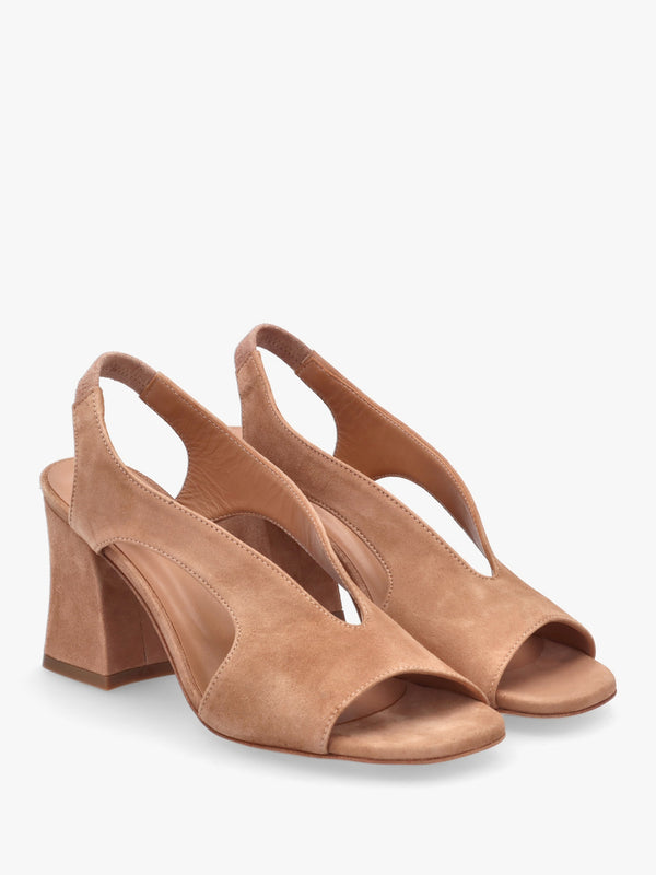 Scoop Tan Suede Cut Away Shaped Heel Sandals