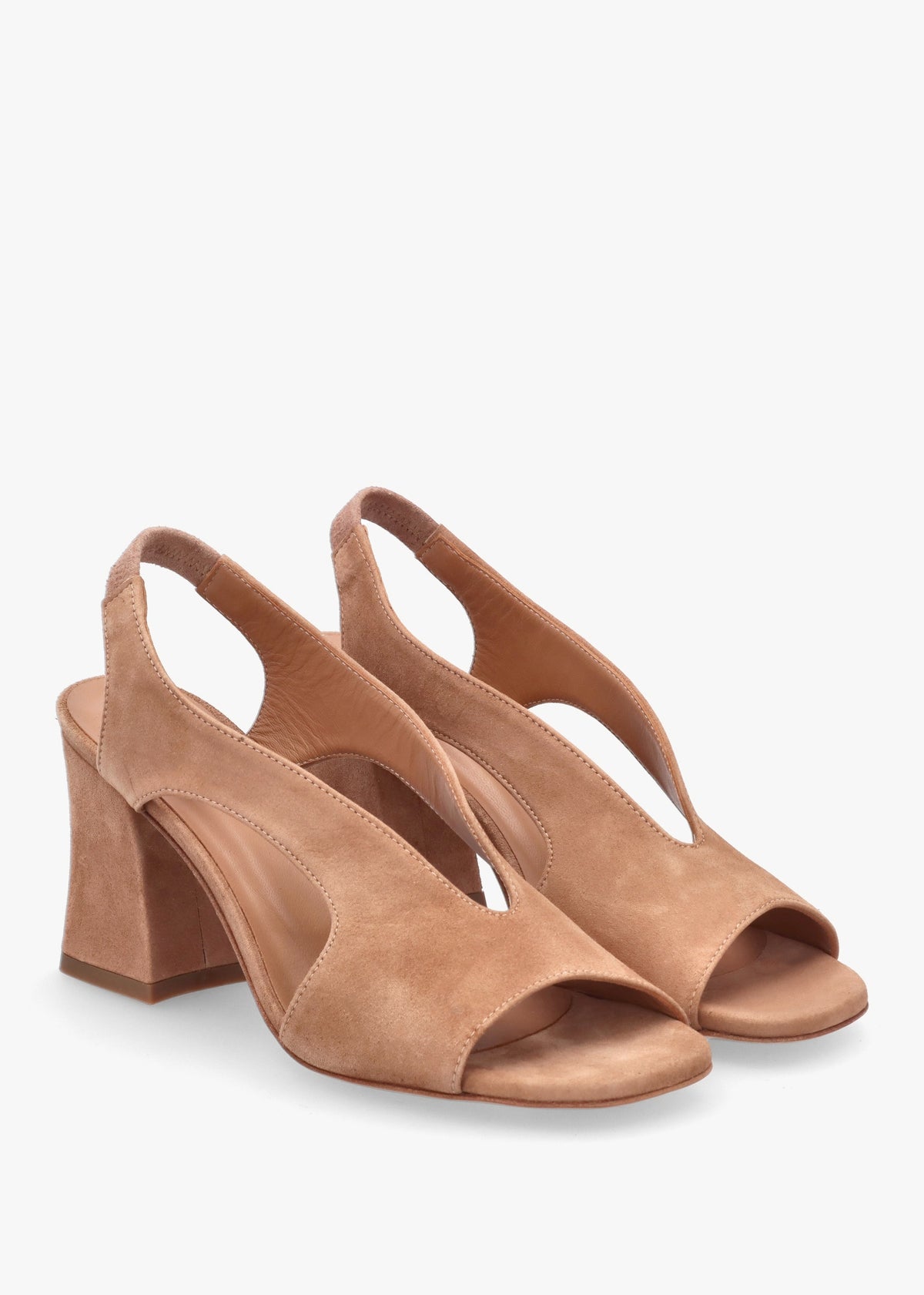 Scoop Tan Suede Cut Away Shaped Heel Sandals