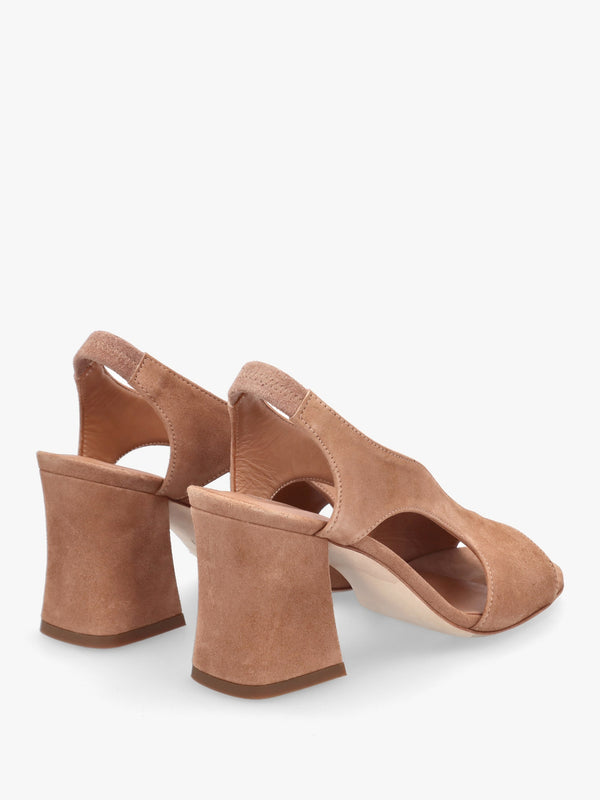 Scoop Tan Suede Cut Away Shaped Heel Sandals