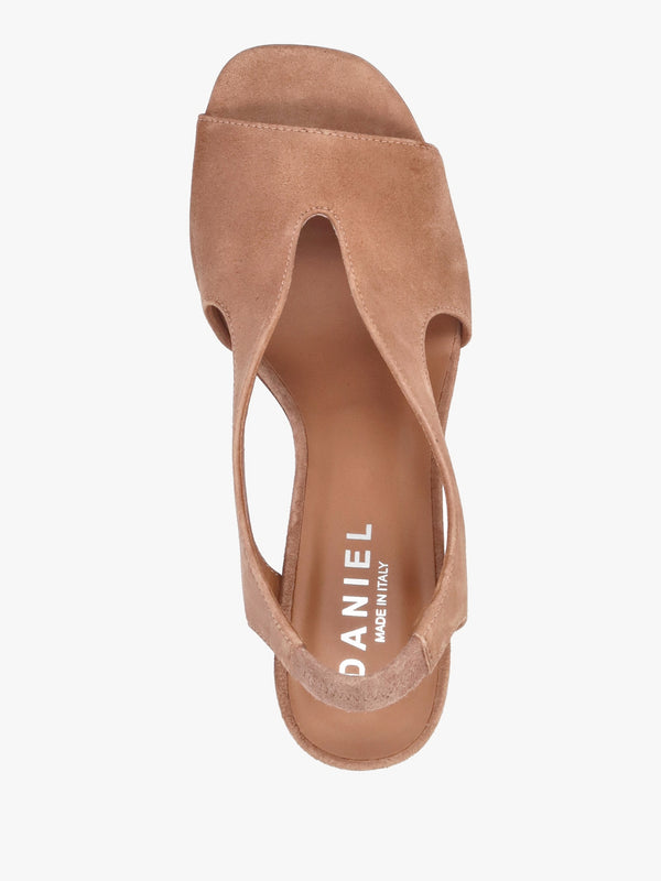 Scoop Tan Suede Cut Away Shaped Heel Sandals