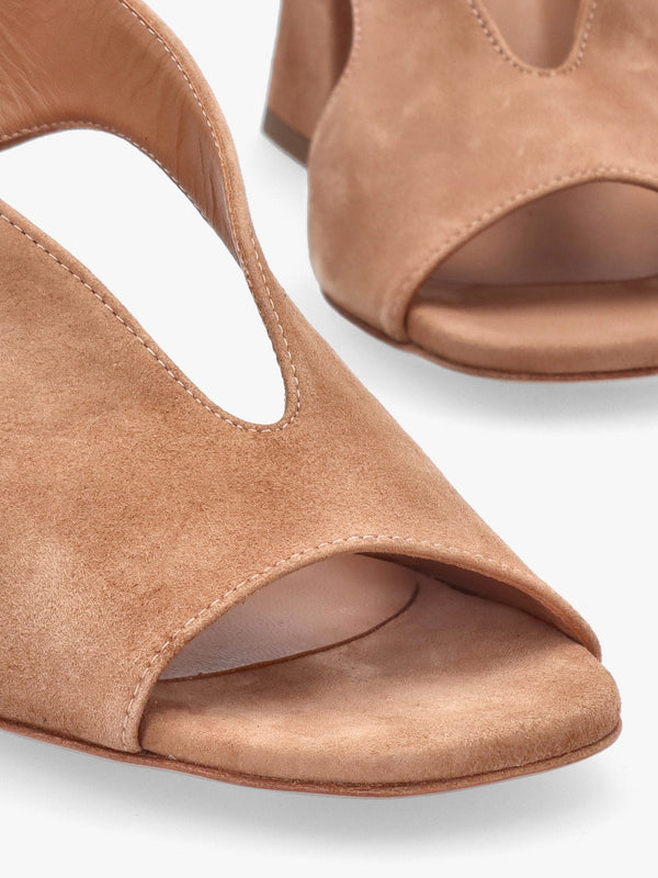 Scoop Tan Suede Cut Away Shaped Heel Sandals