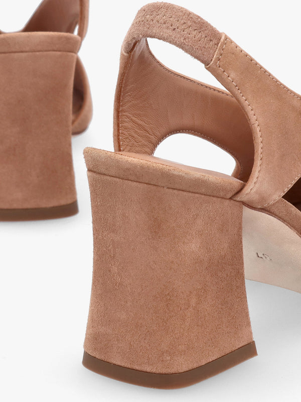 Scoop Tan Suede Cut Away Shaped Heel Sandals