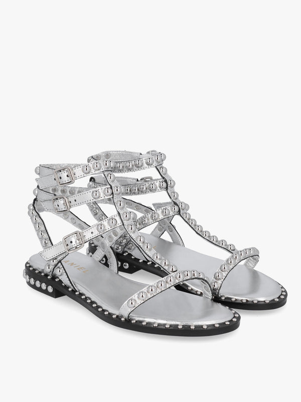Eternal Silver Leather Studded Gladiator Sandals