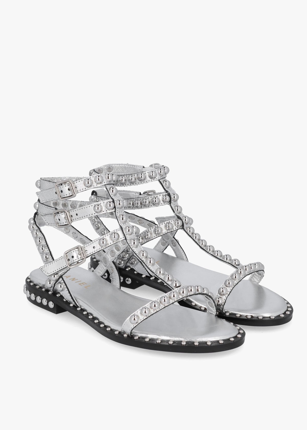 Eternal Silver Leather Studded Gladiator Sandals