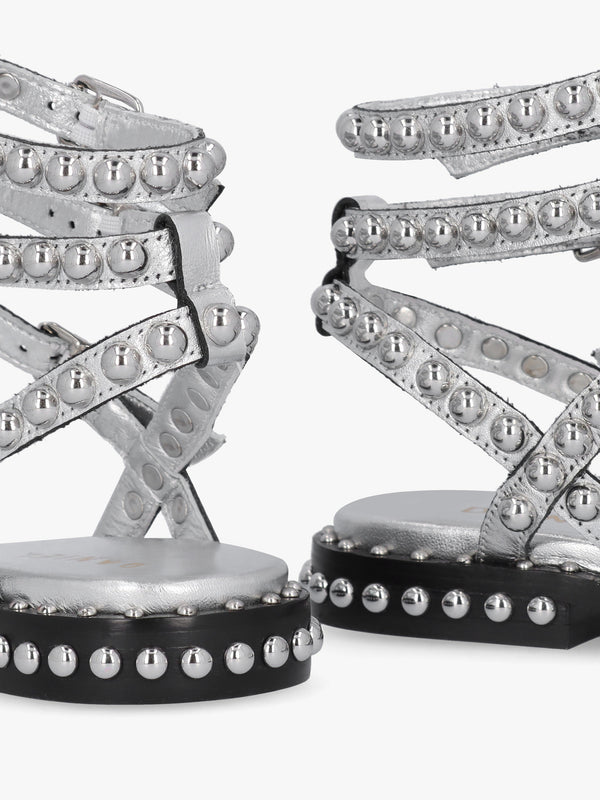 Eternal Silver Leather Studded Gladiator Sandals