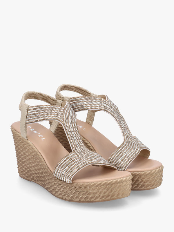 Ledgie Gold Diamante Embellished Wedge Sandals