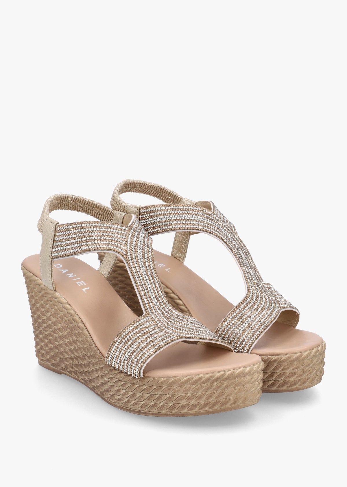 Ledgie Gold Diamante Embellished Wedge Sandals