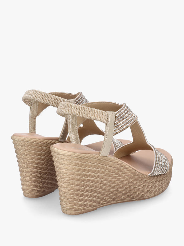 Ledgie Gold Diamante Embellished Wedge Sandals