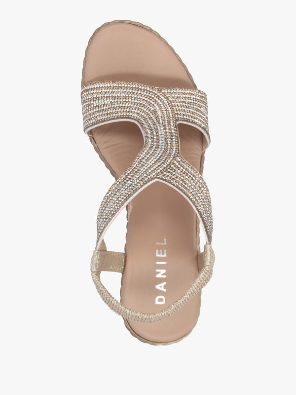 Ledgie Gold Diamante Embellished Wedge Sandals