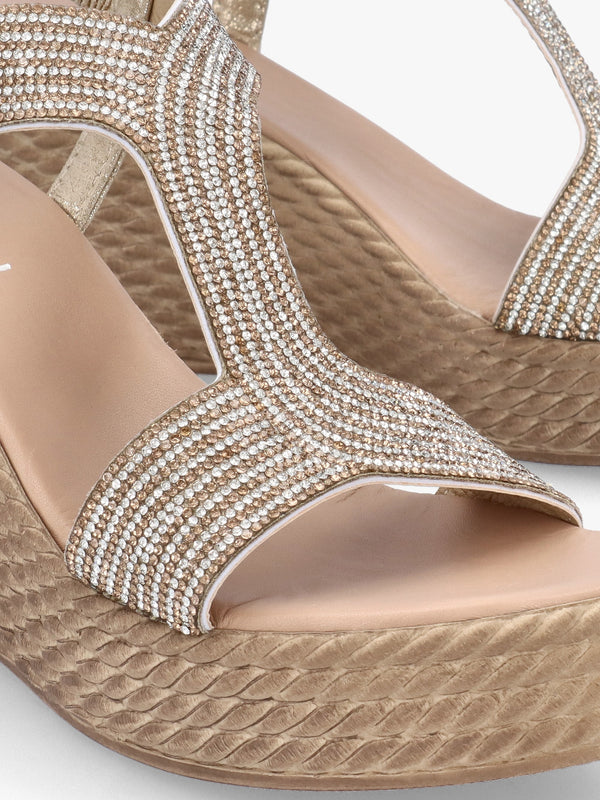 Ledgie Gold Diamante Embellished Wedge Sandals