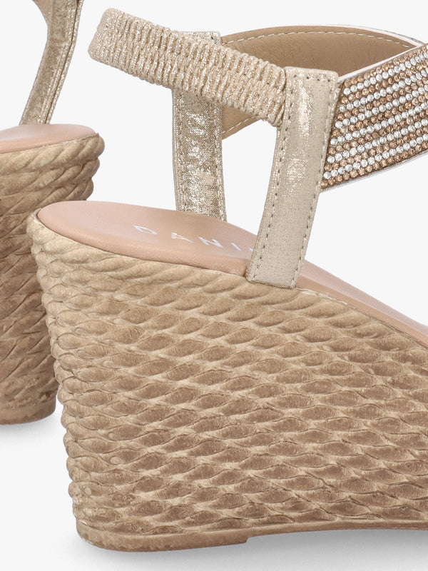 Ledgie Gold Diamante Embellished Wedge Sandals