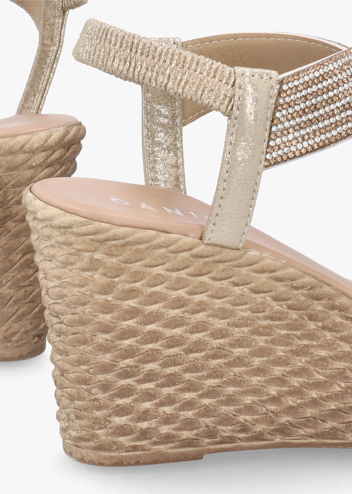 Ledgie Gold Diamante Embellished Wedge Sandals