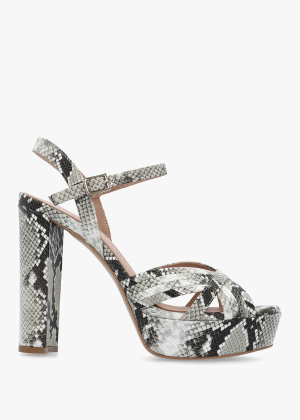 Avery Grey Reptile Leather Heeled Sandals