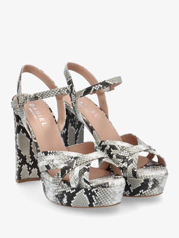 Avery Grey Reptile Leather Heeled Sandals