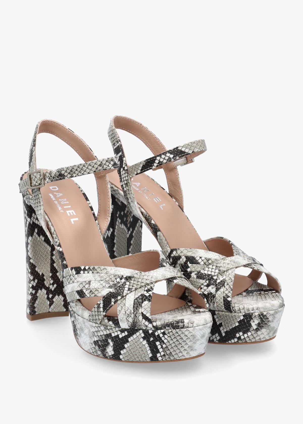 Avery Grey Reptile Leather Heeled Sandals
