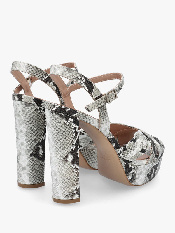 Avery Grey Reptile Leather Heeled Sandals
