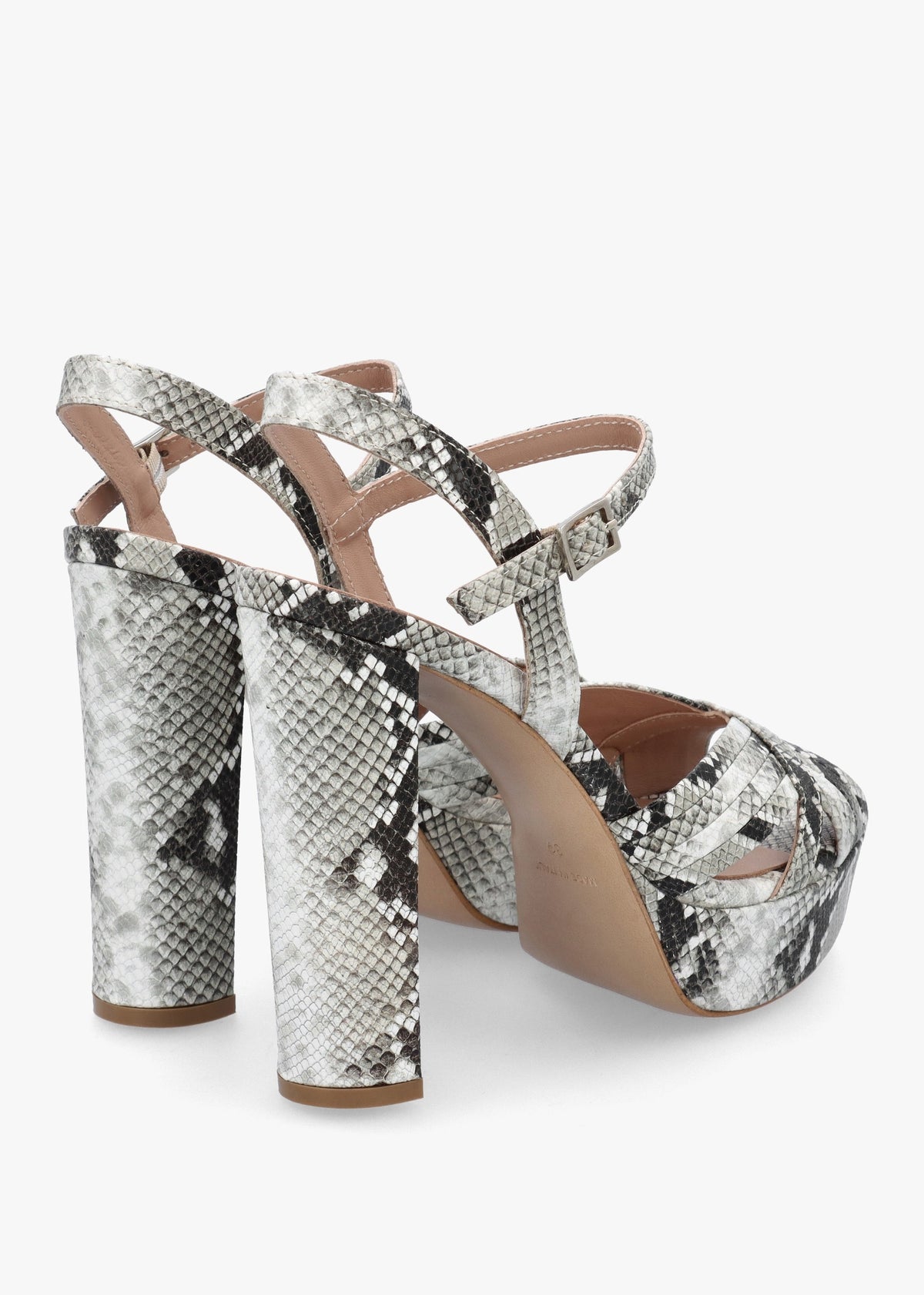 Avery Grey Reptile Leather Heeled Sandals