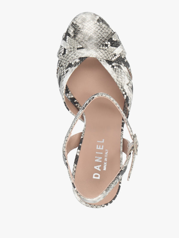 Avery Grey Reptile Leather Heeled Sandals